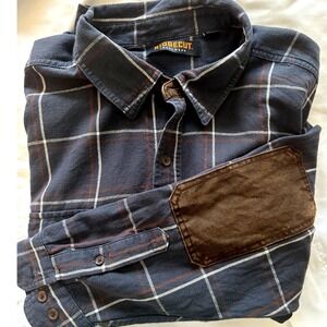 Ridgecut Toughwear Mens Navy Plaid Flannel Shirt Suede Elbow Patches XL